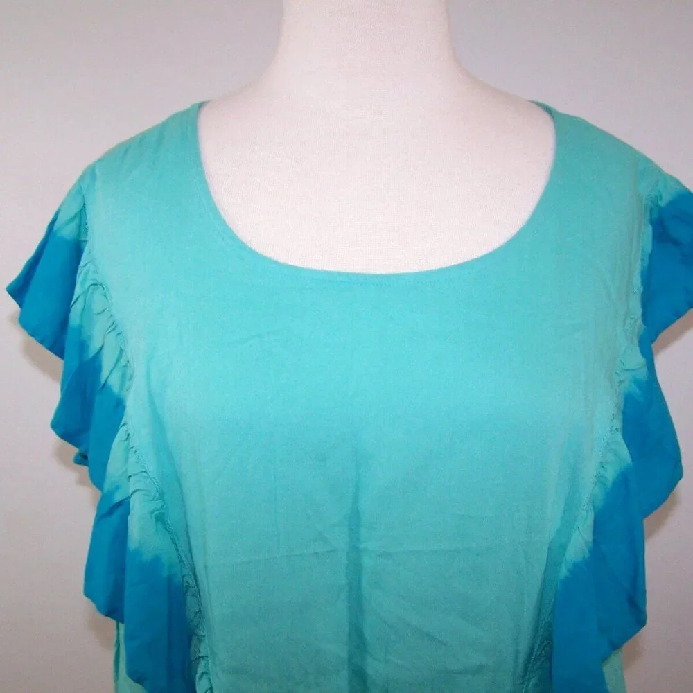 A.N.A Shirt Top XL Boho Tie Dye Ruffle Tie Front Keyhole Hippie Blouse New - Picture 3 of 10